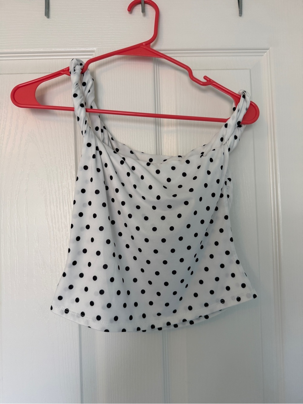 Lucy in the Sky White Polka Dot One-Shoulder Camisole